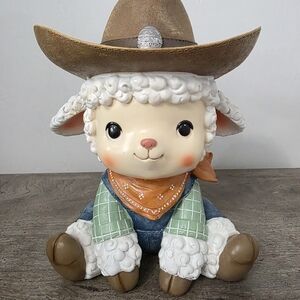Easter Lamb Cowboy Figurine with Cowboy Hat and Bandana